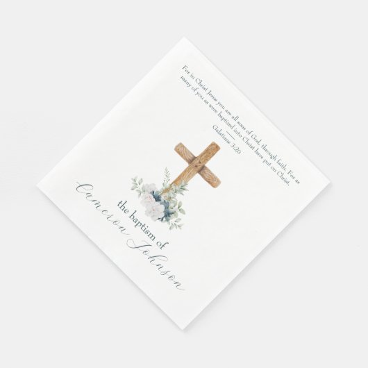 Houtkruis Wit & Blauw Doop Bijbel Verse Servet (Hoek)