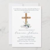 Houtkruis Witte en Blauwe Bloemen Doop Kaart (Voorkant)