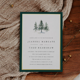 houtkweek Winter Pine Tree Wedding Folie Uitnodiging