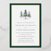 houtkweek | Winter Pine Tree Wedding Folie Uitnodiging (Voorkant)