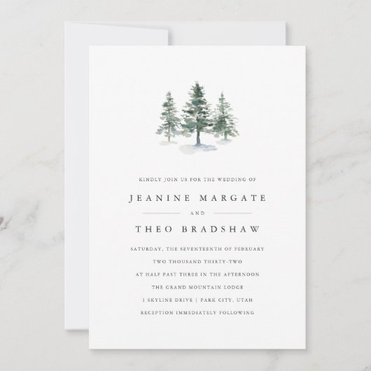 houtkweek | Winter Pine Tree Wedding Kaart (Voorkant)