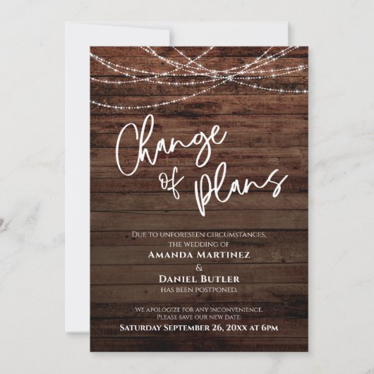 Houtlampwijziging Kaart uitgestelde bruiloft (Voorkant)