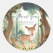 Houtland Baby Shower Klassieke Ronde Sticker (Voorkant)