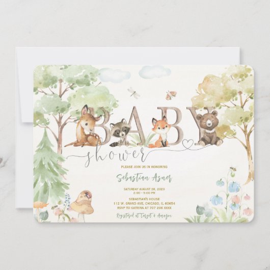 Houtland baby shower uitnodigingen (Voorkant)