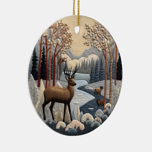 Houtland Herten 3D Kerstmis dier Keramisch Ornament (Rechts)