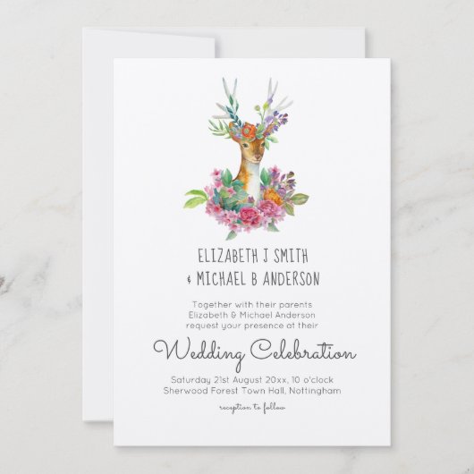 Houtland Herten Geïllustreerde Trouw Uitnodigingen (Voorkant)
