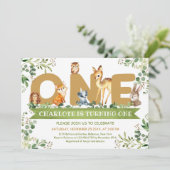 Houtlanddieren ÉÉN groene jongen verjaardag Kaart (Staand voorkant)