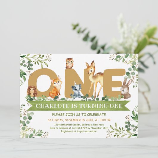 Houtlanddieren ÉÉN groene jongen verjaardag Kaart (Staand voorkant)