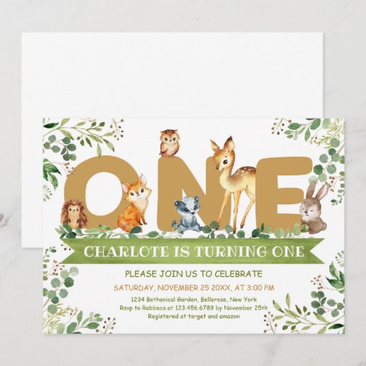 Houtlanddieren ÉÉN groene jongen verjaardag Kaart (Voorkant / Achterkant)