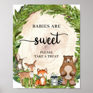 Houtlanddieren houten log baby's zijn zoete gebars poster