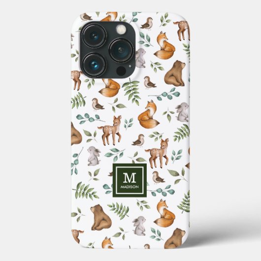 Houtlanddieren Leafy Forest Pattern Monogram Case-Mate iPhone Case (Achterkant)
