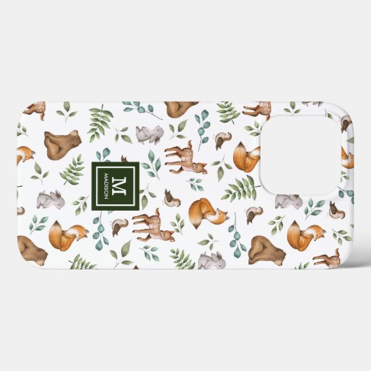 Houtlanddieren Leafy Forest Pattern Monogram Case-Mate iPhone Case (Achterkant (horizontaal))