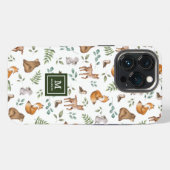 Houtlanddieren Leafy Forest Pattern Monogram iPhone Hoesje (Achterkant horizontaal)