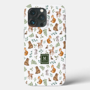 Houtlanddieren Leafy Forest Pattern Monogram iPhone 13 Pro Hoesje