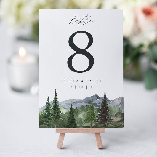houtlijn | Gepersonaliseerde Mountain Forest Weddi Kaart