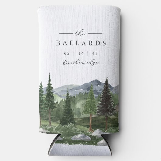 houtlijn | Mountain Forest Wedding Favoriet Seltzer Blikjeskoeler (Voorkant)