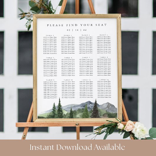 houtlijn | Mountain Forest Wedding Seating Chart Poster