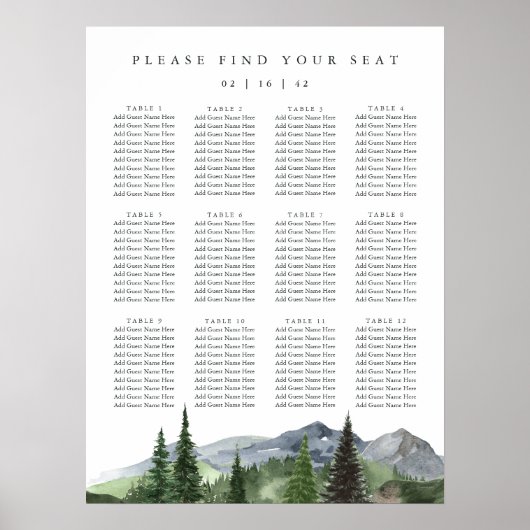 houtlijn | Mountain Forest Wedding Seating Chart Poster (Voorkant)