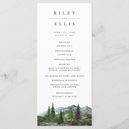 houtlijn | Rustic Mountain Forest Wedding Programmakaart (Voorkant)