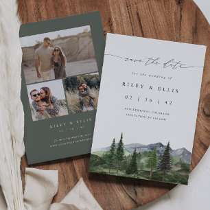 houtlijn   Rustieke minimale berg bruiloft Save The Date