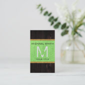 Houtlook Lime Green Burlap Rustige Monogram Visitekaartje (Staand voorkant)