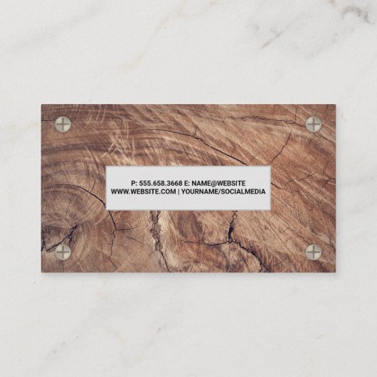 Houtnerf en metaalschroeven visitekaartje (Achterkant)