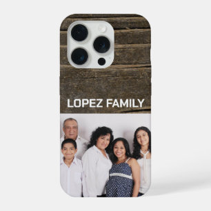 Houtnerf familie foto op maat iphone hoes 15 pro case