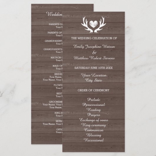  houtnerf herten gewei bruiloft programma programmakaart (Voorkant / Achterkant)