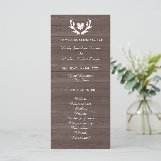 houtnerf herten gewei bruiloft programma programmakaart (Staand voorkant)