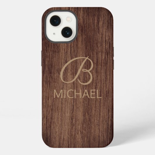 Houtnerf Hout Met Monogram Gepersonaliseerde Naam iPhone Hoesje (Achterkant)