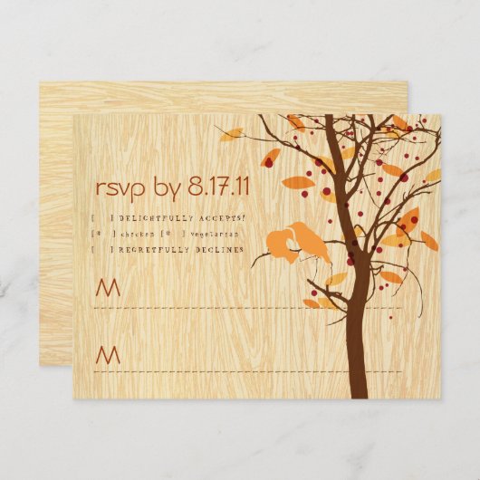 Houtnerf met herfstliefdesvogels RSVP (Voorkant / Achterkant)