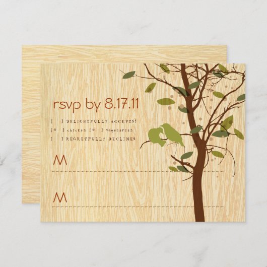 Houtnerf met liefdesvogels RSVP (Voorkant / Achterkant)