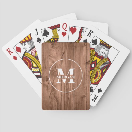 Houtnerf Monogram Persoonlijke Initiaal & Naam Pokerkaarten (Achterkant)