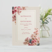 Houtnerf Romantisch Roze Sakura Lijst Bruiloft Kaart (Staand voorkant)