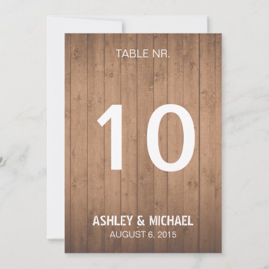 Houtnerf rustieke tafelnummers voor de bruiloft (Achterkant)