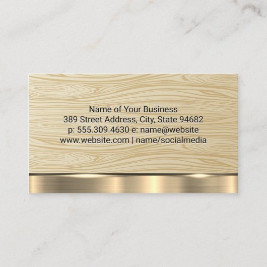 Houtnerfpatroon | Visitekaartje met gouden metalen (Achterkant)