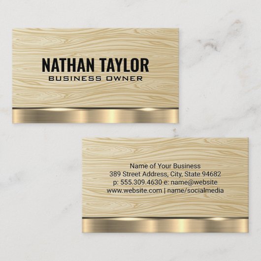 Houtnerfpatroon | Visitekaartje met gouden metalen (Voorkant / Achterkant)