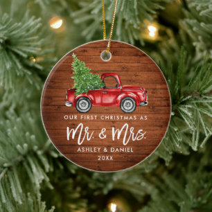 Houtpenseel Eerste Kerstmis Vintage Truck Keramisch Ornament