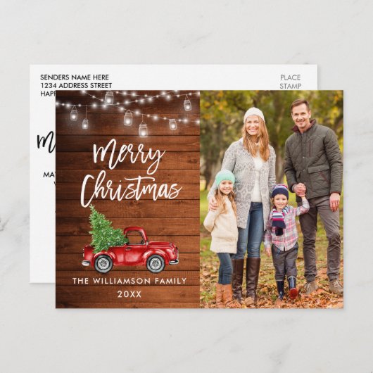 Houtpenseel  Manuscript Vrachtwagen verlicht Kerst Briefkaart (Voorkant / Achterkant)