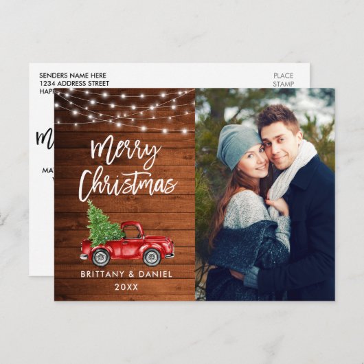 Houtpenseel Script Lights Vrachtwagen Kerstmis Briefkaart (Voorkant / Achterkant)