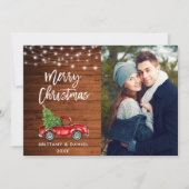 Houtpenseel Script Lights Vrachtwagen Kerstmis Feestdagenkaart (Voorkant)