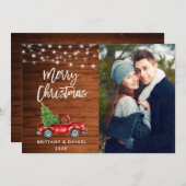 Houtpenseel Script Lights Vrachtwagen Kerstmis Feestdagenkaart (Voorkant / Achterkant)