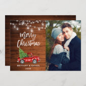 Houtpenseelscript Vrachtwagen Lights Kerstmis foto Feestdagenkaart (Voorkant / Achterkant)