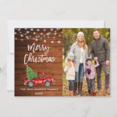 Houtpenseelscript Vrachtwagen verlicht Kerstmis Feestdagenkaart (Voorkant)