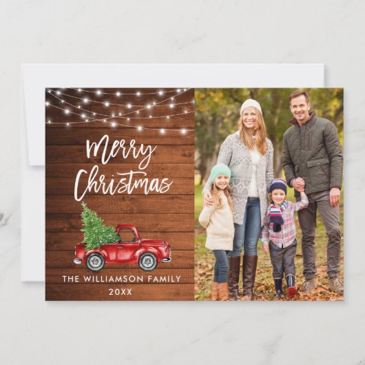 Houtpenseelscript Vrachtwagen verlicht Kerstmis Feestdagenkaart (Voorkant)