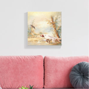 Houtpik Jacht met Engelse Setter in bos, Ar Canvas Afdruk
