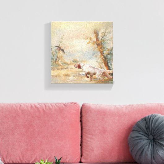 Houtpik Jacht met Engelse Setter in bos, Ar Canvas Afdruk (Insitu (Woonkamer))