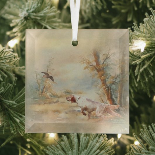 Houtpik Jacht met Engelse Setter in bos, Ar Glas Ornament (Insitu)