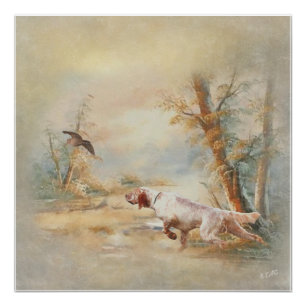 Houtpik Jacht met Engelse Setter in bos, Ar Perfect Poster