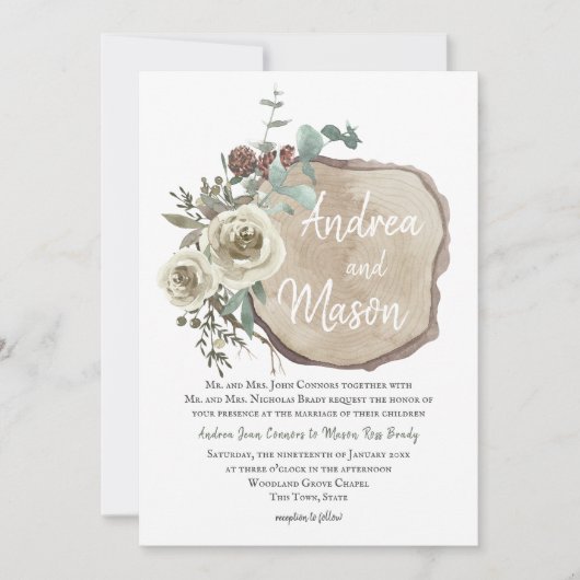 Houtplak Natuurlijk Roos en Eucalyptus Wedding Kaart (Voorkant)